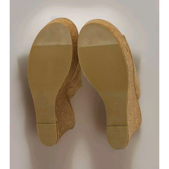 Unbranded Open Toe Beige Faux Suede 5.5" High Platform Cork Wedges Sandals Sz 10 - Picture 6 of 6